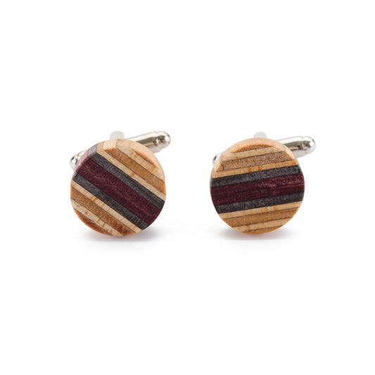 Recycled Skateboard Wooden Round Cufflinks