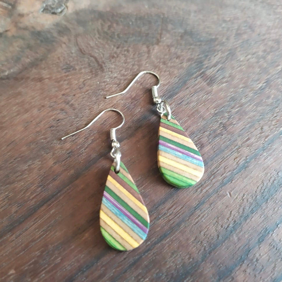 Teardrop Elegant Recycled Skateboard Dangle Earrings