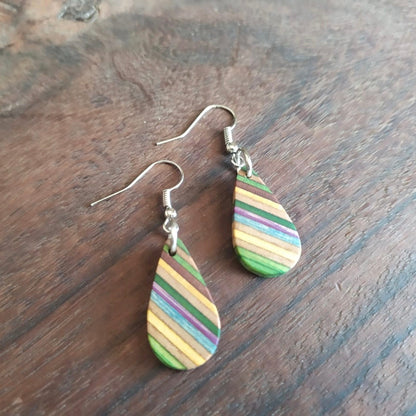 Teardrop Elegant Recycled Skateboard Dangle Earrings