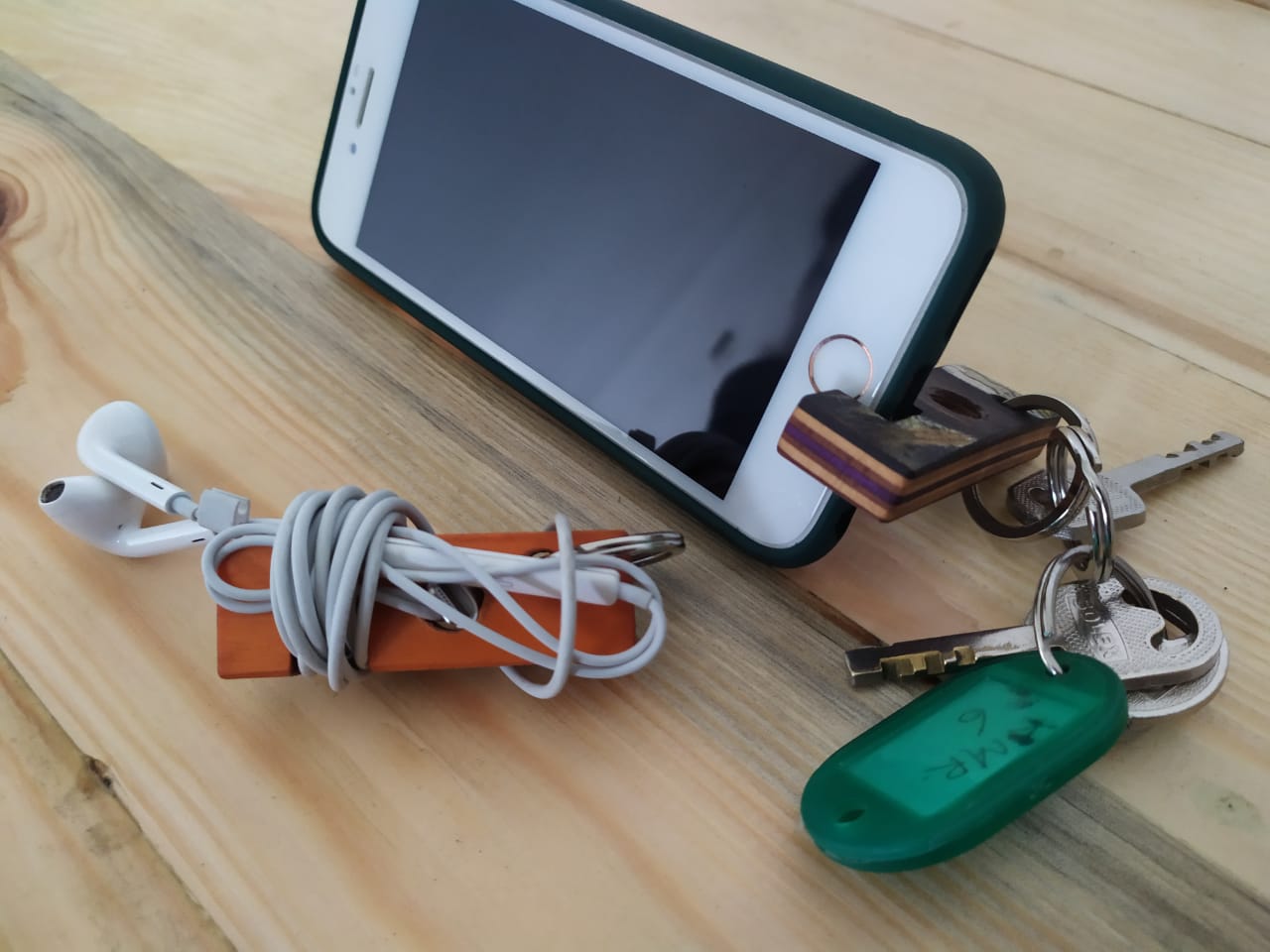 Upcycled Skateboard Mobile & Earphone Holder Keyring