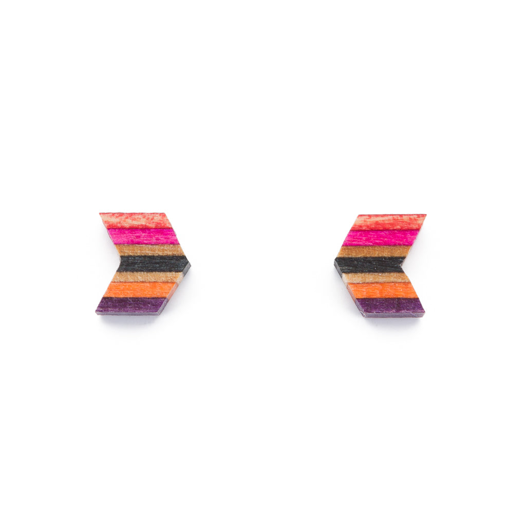 Arrow Colourful Recycled Skateboard Stud Earrings