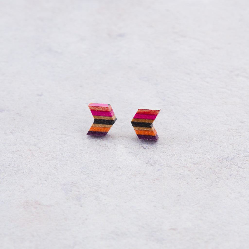 Arrow Colourful Recycled Skateboard Stud Earrings