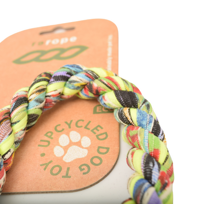 ReRope Small Looper with Tennis Ball Upcycled Fabric Rope Dog Toys