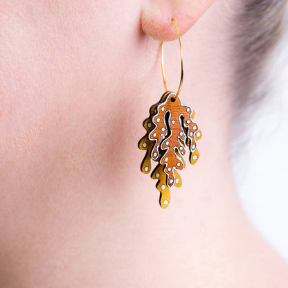 Coral Eco-friendly Recycled Wood & Gold Earrings