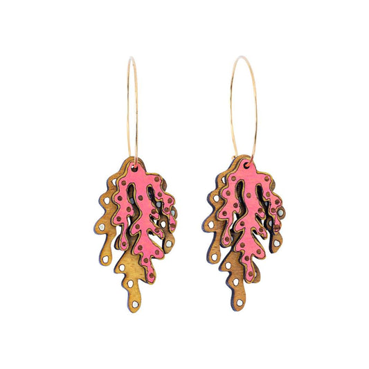 Coral Eco-friendly Recycled Wood & Gold Earrings