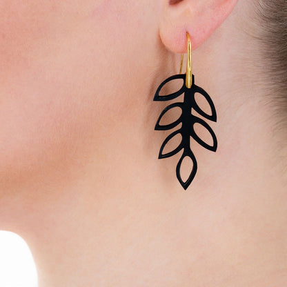 Evergreen Leaf Recycled Rubber Earrings