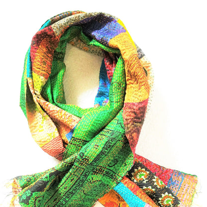 Gratitude Silk Saree Scarf - Hand Stitched Kantha Upcycled