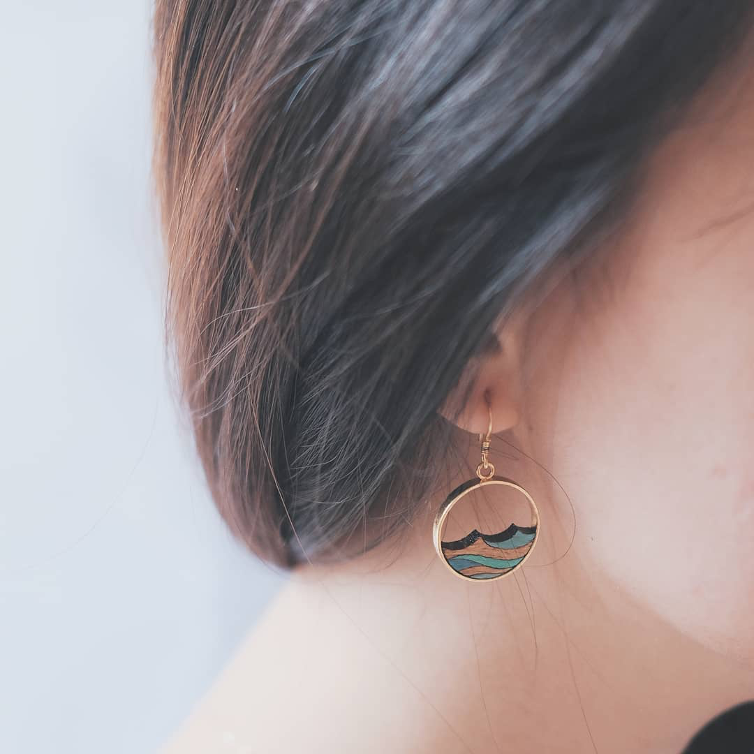 Ocean Eco-friendly Recycled Wood Gold Earrings