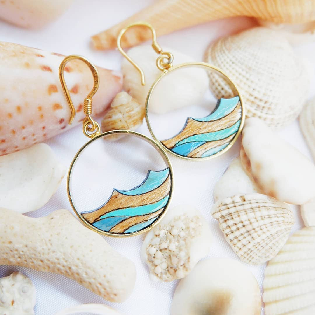 Ocean Eco-friendly Recycled Wood Gold Earrings