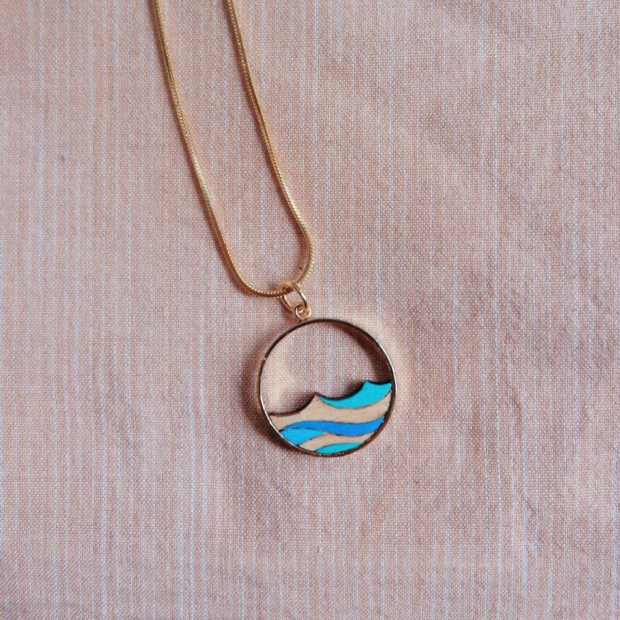 Ocean Recycled Wood Gold Necklace