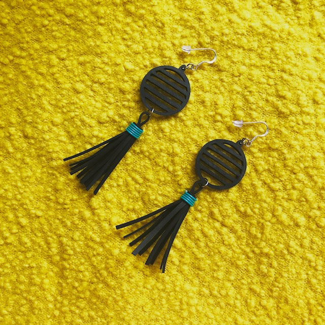 Lunar Upcycled Rubber Tassel Earrings