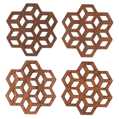 Cubix Geometric Upcycled Teak Wood Coasters - Set of 2 or 4