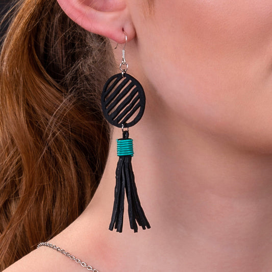 Lunar Upcycled Rubber Tassel Earrings