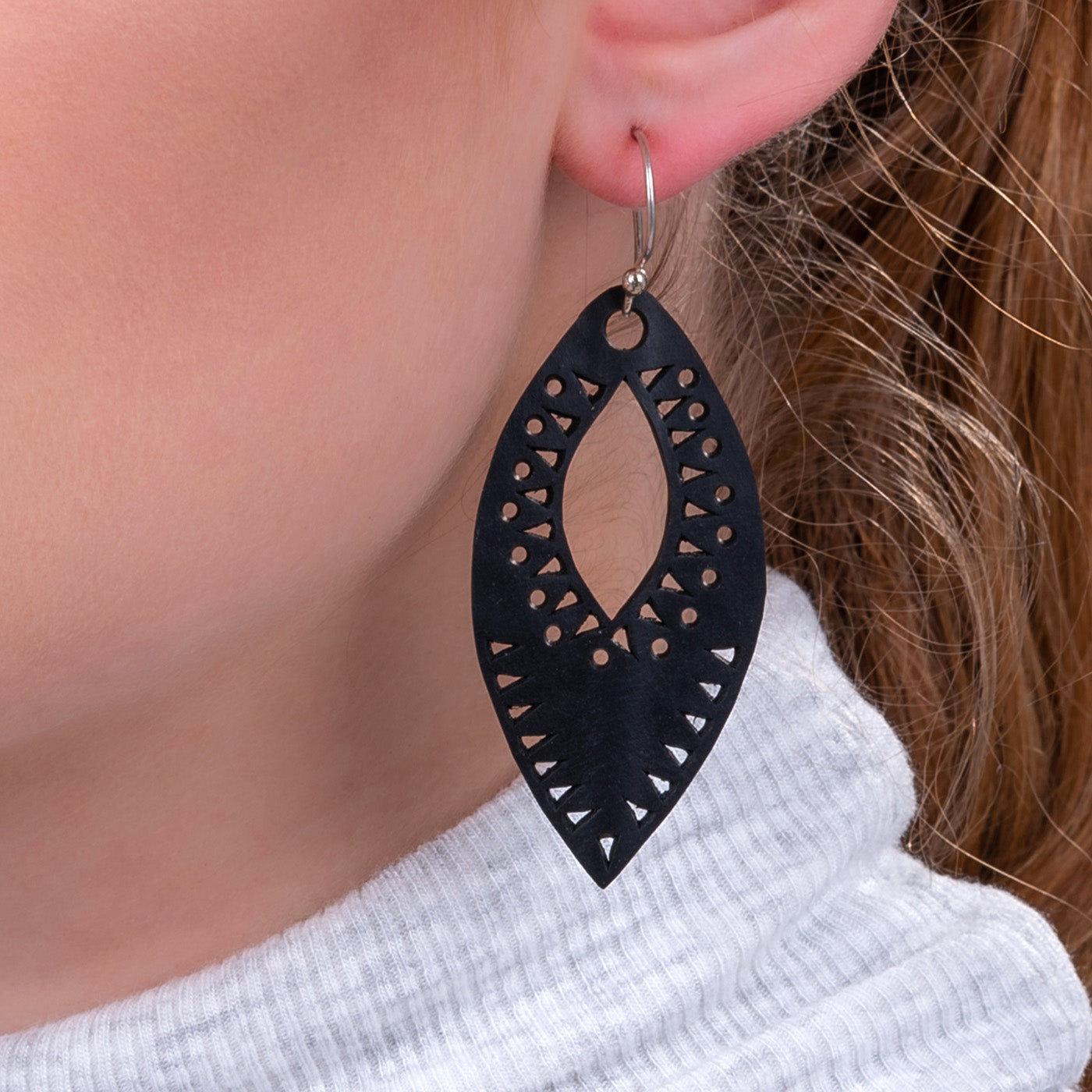 Marquise Intricate Recycled Rubber Earrings