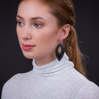 Marquise Intricate Recycled Rubber Earrings