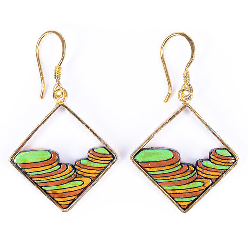 Rice Terrace Eco-friendly Recycled Wood Gold Earrings