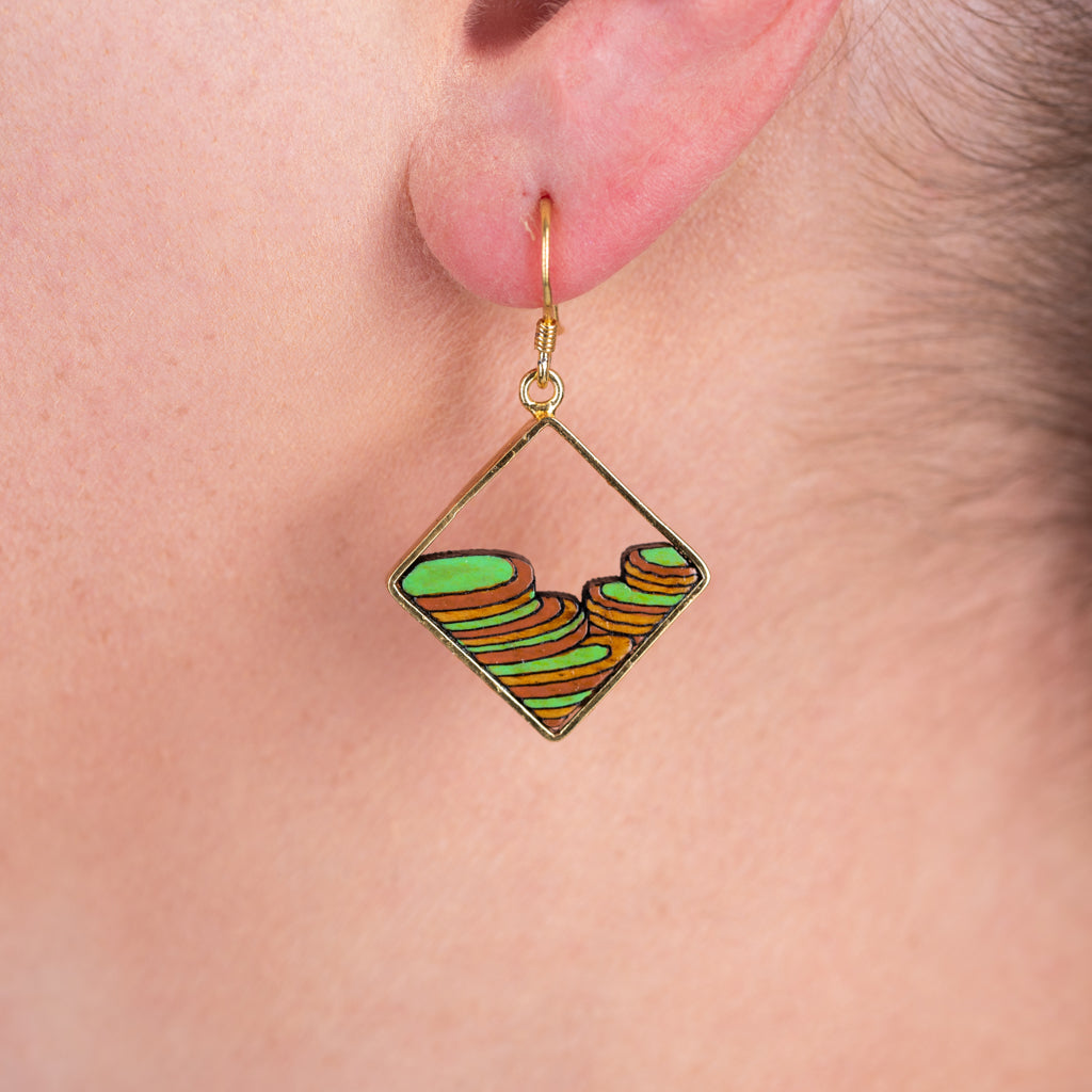 Rice Terrace Eco-friendly Recycled Wood Gold Earrings