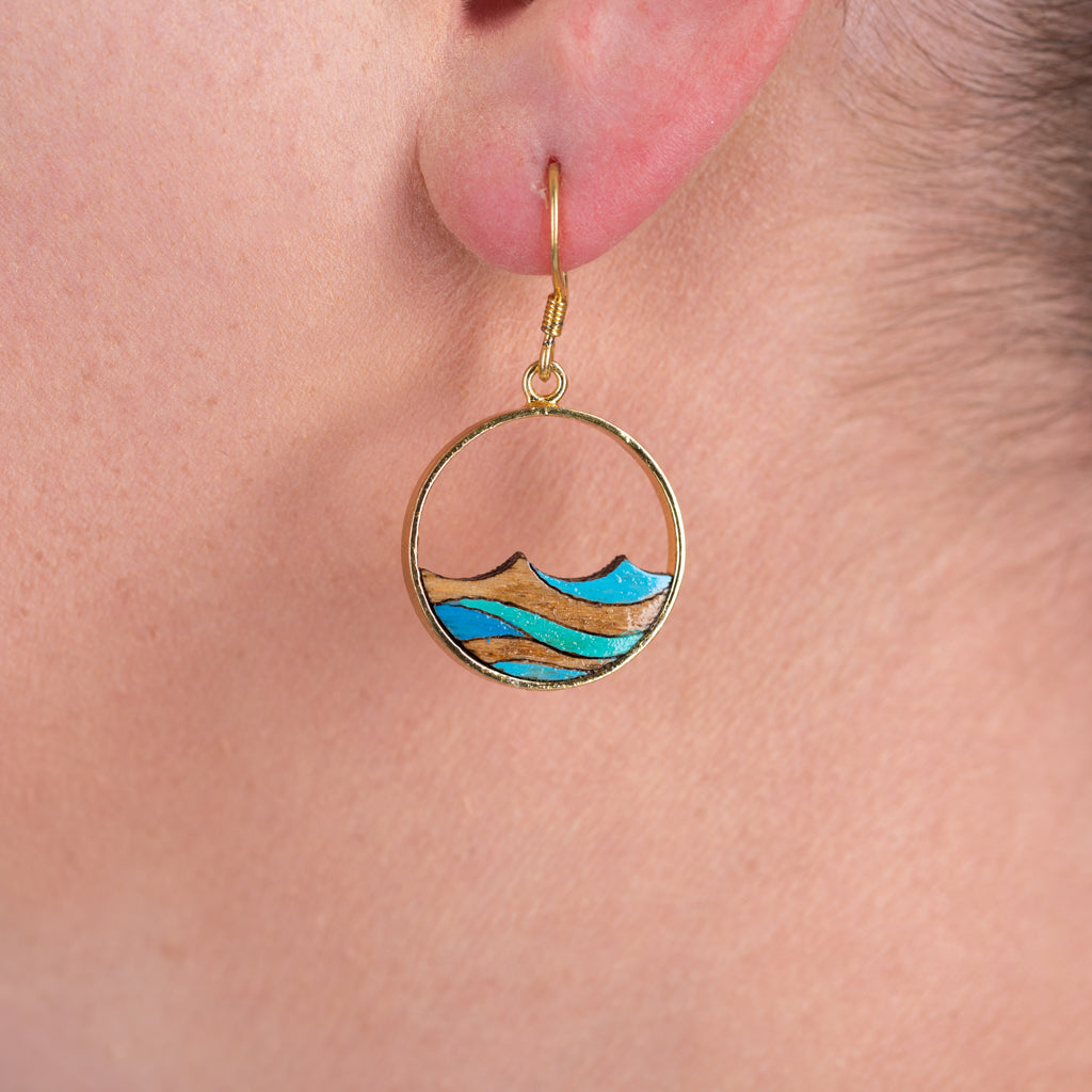 Ocean Eco-friendly Recycled Wood Gold Earrings