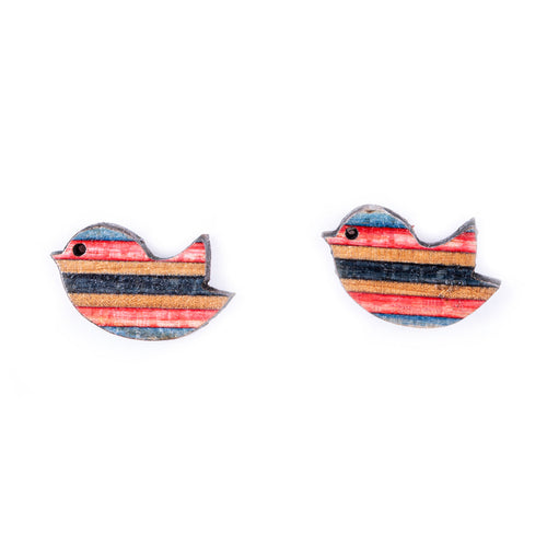 Robin Little Bird Recycled Skateboard Stud Earrings