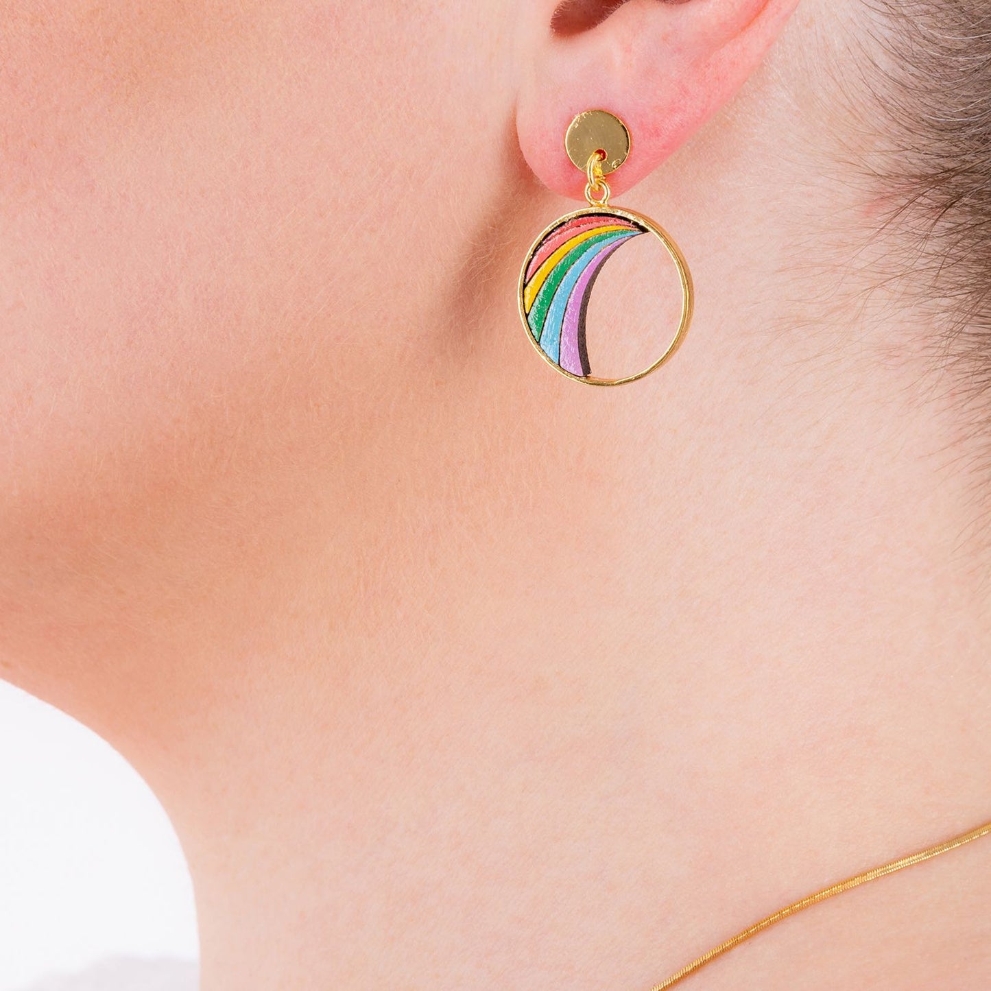 Rainbow Eco-friendly Recycled Wood Gold Earrings