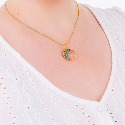 Rainbow Recycled Wood Gold Necklace