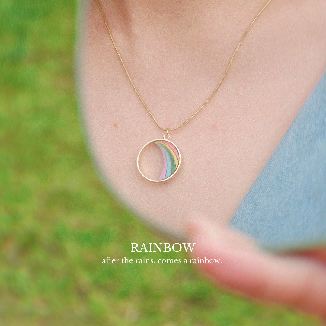 Rainbow Recycled Wood Gold Necklace