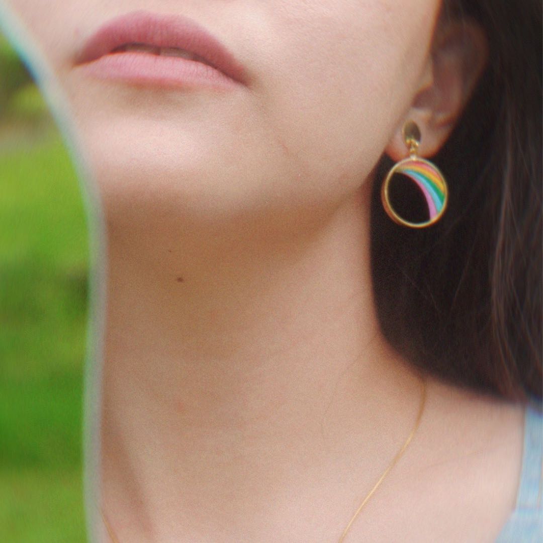 Rainbow Eco-friendly Recycled Wood Gold Earrings