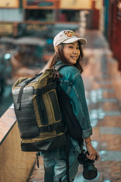 Water Resistant Roll Top Vegan Backpack