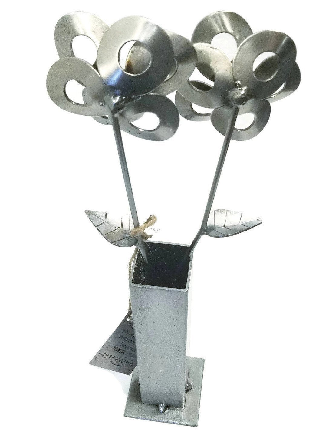 Two Metal Flowers and Vase, Steel Flowers and Vase, Welded Art