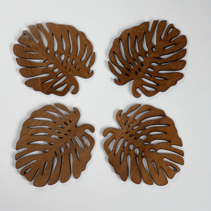 Monstera Upcycled Teak Wood Coasters - Set of 2 or 4