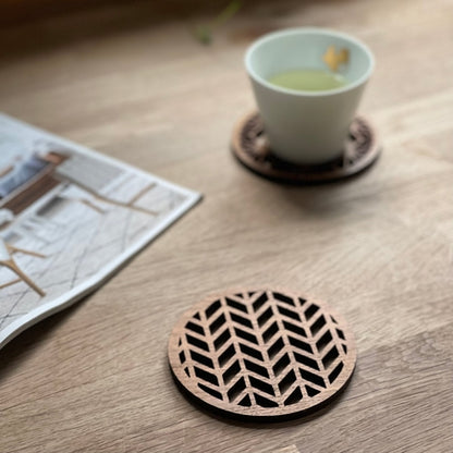 Japanese Patterns Upcycled Teak Wood Coasters - Individual / Set of 4