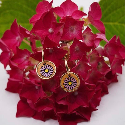 Aster Flower Recycled Wood Gold Earrings