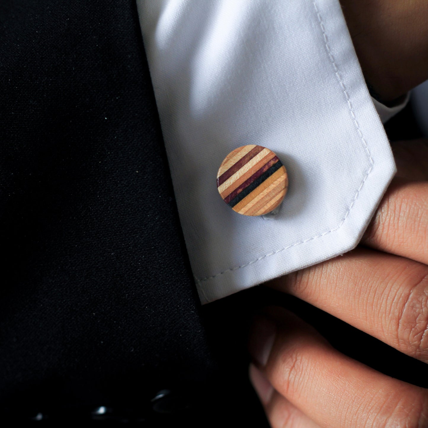 Recycled Skateboard Wooden Round Cufflinks