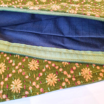 Upcycled sari clutch with kantha stitch