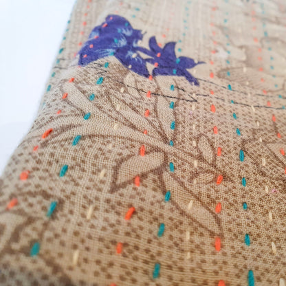 Upcycled sari clutch with kantha stitch