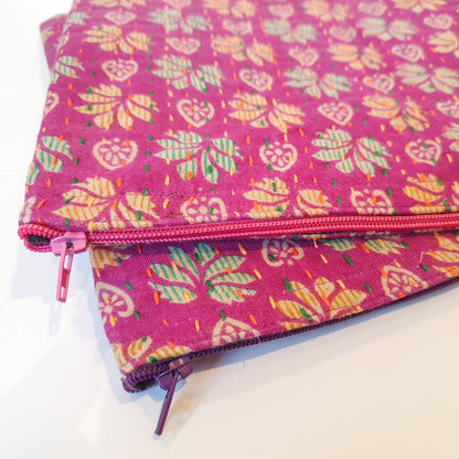 Upcycled sari clutch with kantha stitch