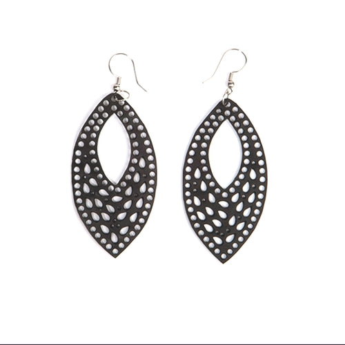 Marquise Intricate Recycled Rubber Earrings