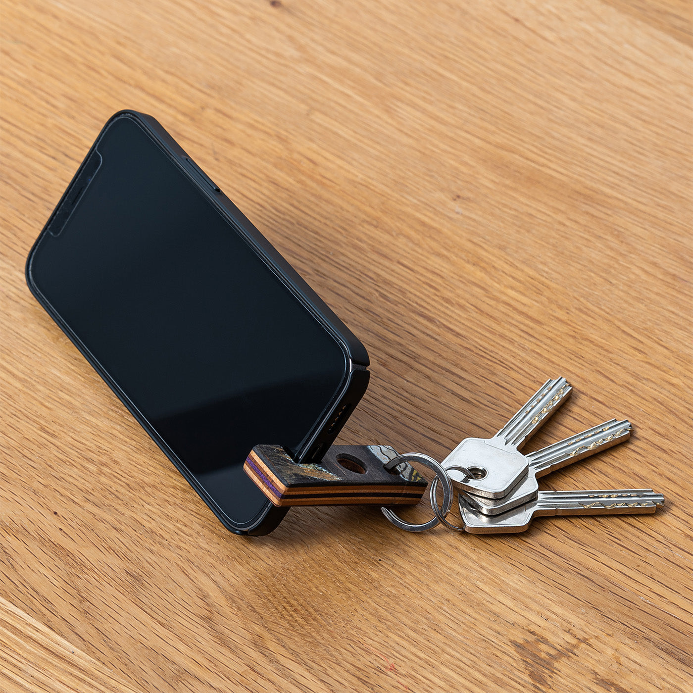 Upcycled Skateboard Mobile & Earphone Holder Keyring