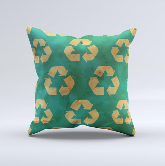 Green and Yellow Recycle Symbol Ink-Fuzed Decorative Throw Pillow