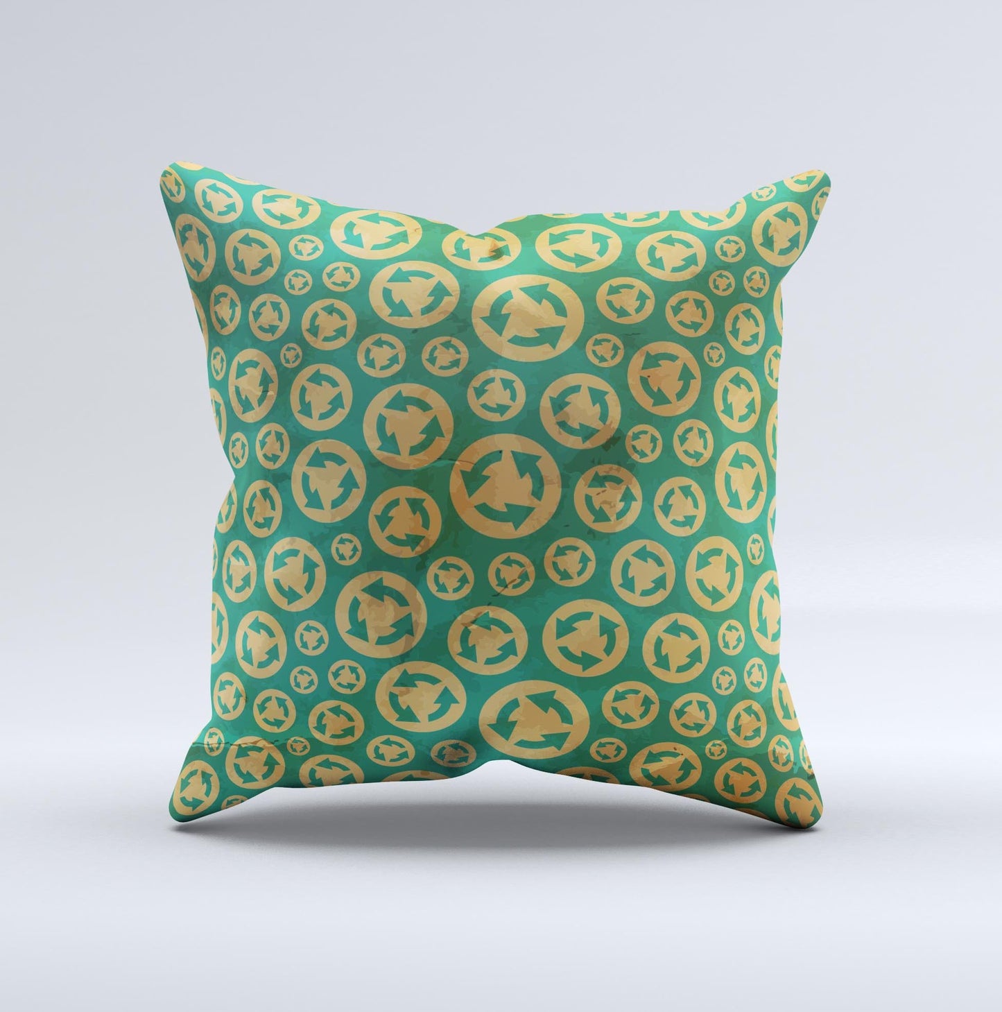 Yellow and Green Recycle Pattern ink-Fuzed Decorative Throw Pillow