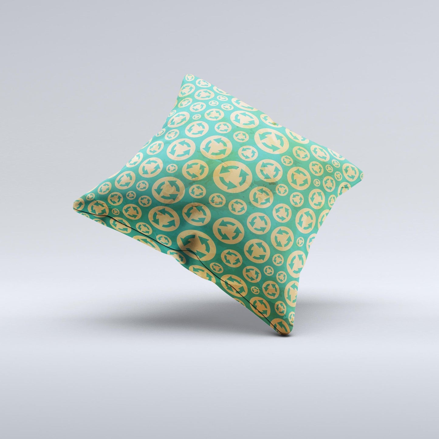 Yellow and Green Recycle Pattern ink-Fuzed Decorative Throw Pillow