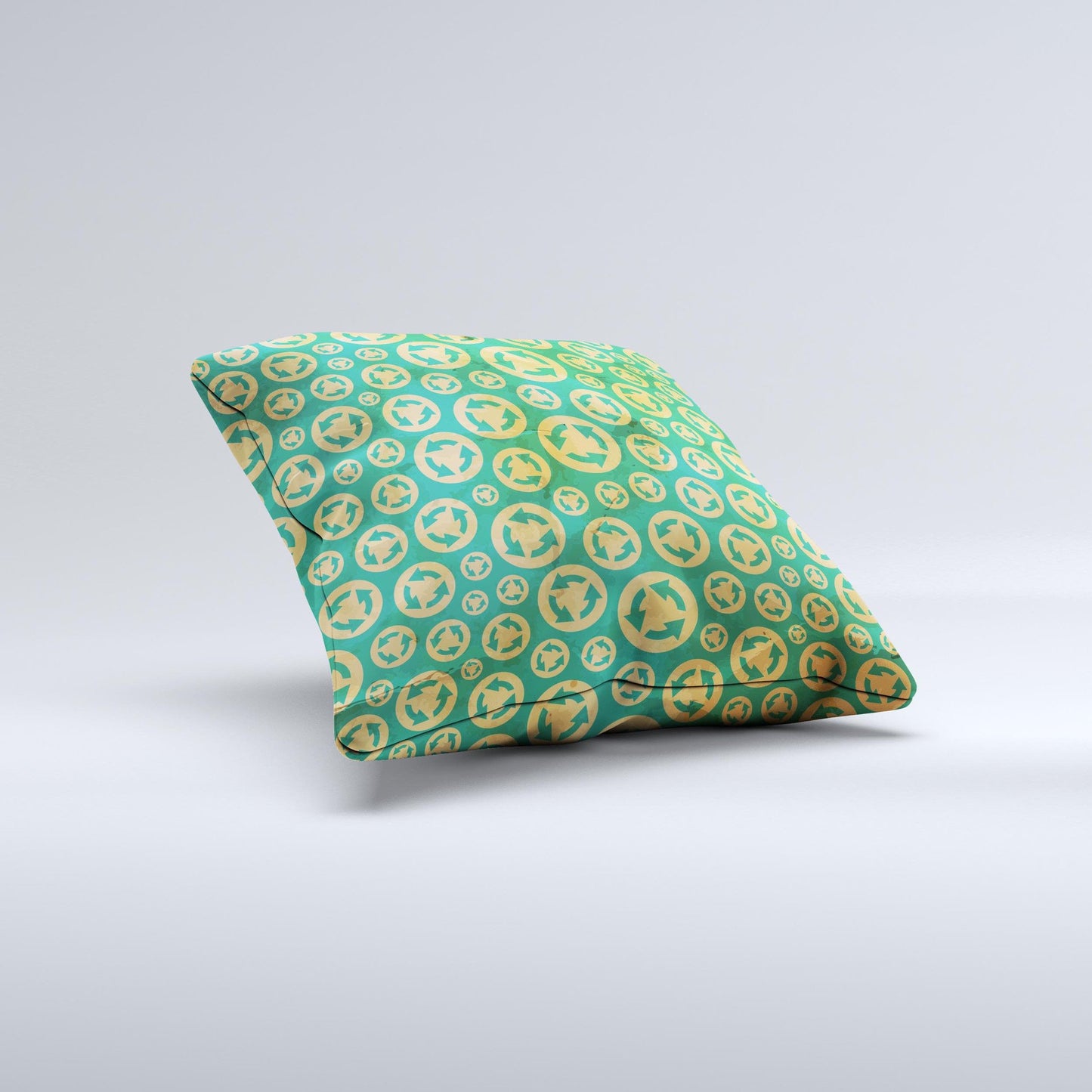 Yellow and Green Recycle Pattern ink-Fuzed Decorative Throw Pillow