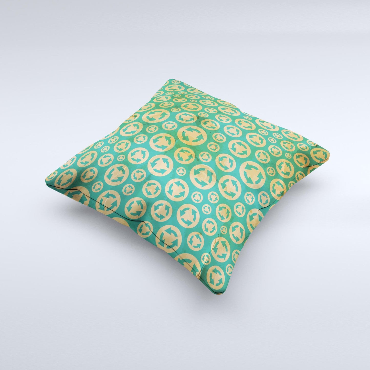 Yellow and Green Recycle Pattern ink-Fuzed Decorative Throw Pillow