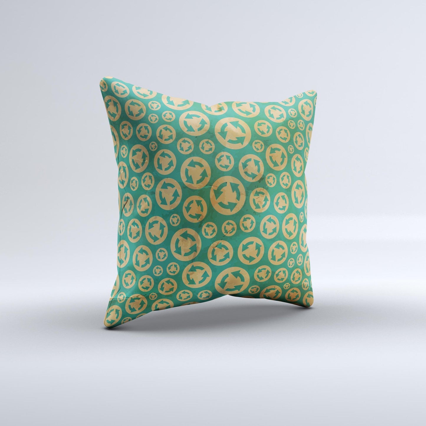 Yellow and Green Recycle Pattern ink-Fuzed Decorative Throw Pillow