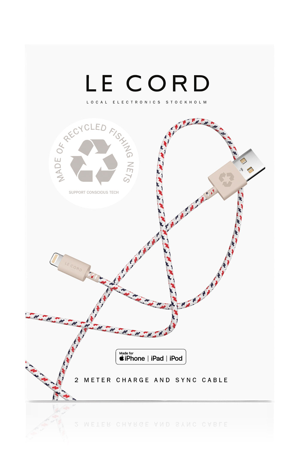 Spiral iPhone Lightning cable · 2 meter · Made of recycled fishing